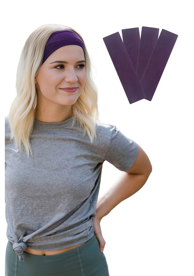 4lü Saç Bandı Pamuk Kadın Bandana Spor Kafa Bandı Mor