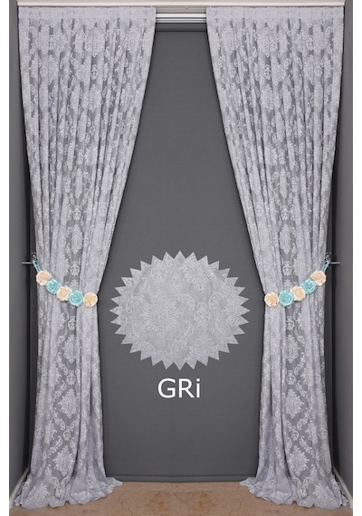 Damaks Gri Hazır Dikilmiş Pileli Fon Perde 75x260 Cm