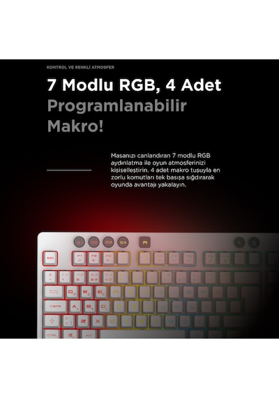 Kb-gx65 Sımula Beyaz Usb Rgb Aydınlatmalı 4 Makro Tuşlu Bilek Destekli Gaming Oyuncu Klavyesi