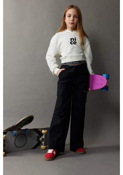 DeFacto Kız Çocuk Relax Fit Kapüşonlu Baskılı Sweatshirt E0462A825SPER85 Ekru
