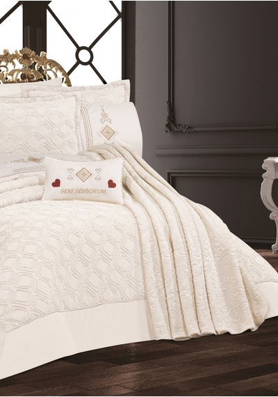 Goldroom Aysima 11 Parça Nakışlı Nevresim Takımlı Çeyiz Seti Krem