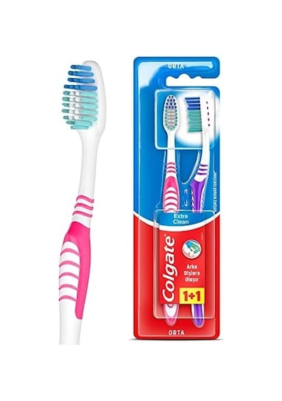 Extra Clean Dil Temizleyicili Arka Dişlere Uzanan Orta Diş Fırçası 1+1 Açık Ahşap