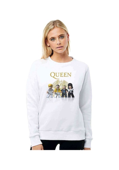 Queen Lego Baskılı Beyaz Kadın Sweatshirt