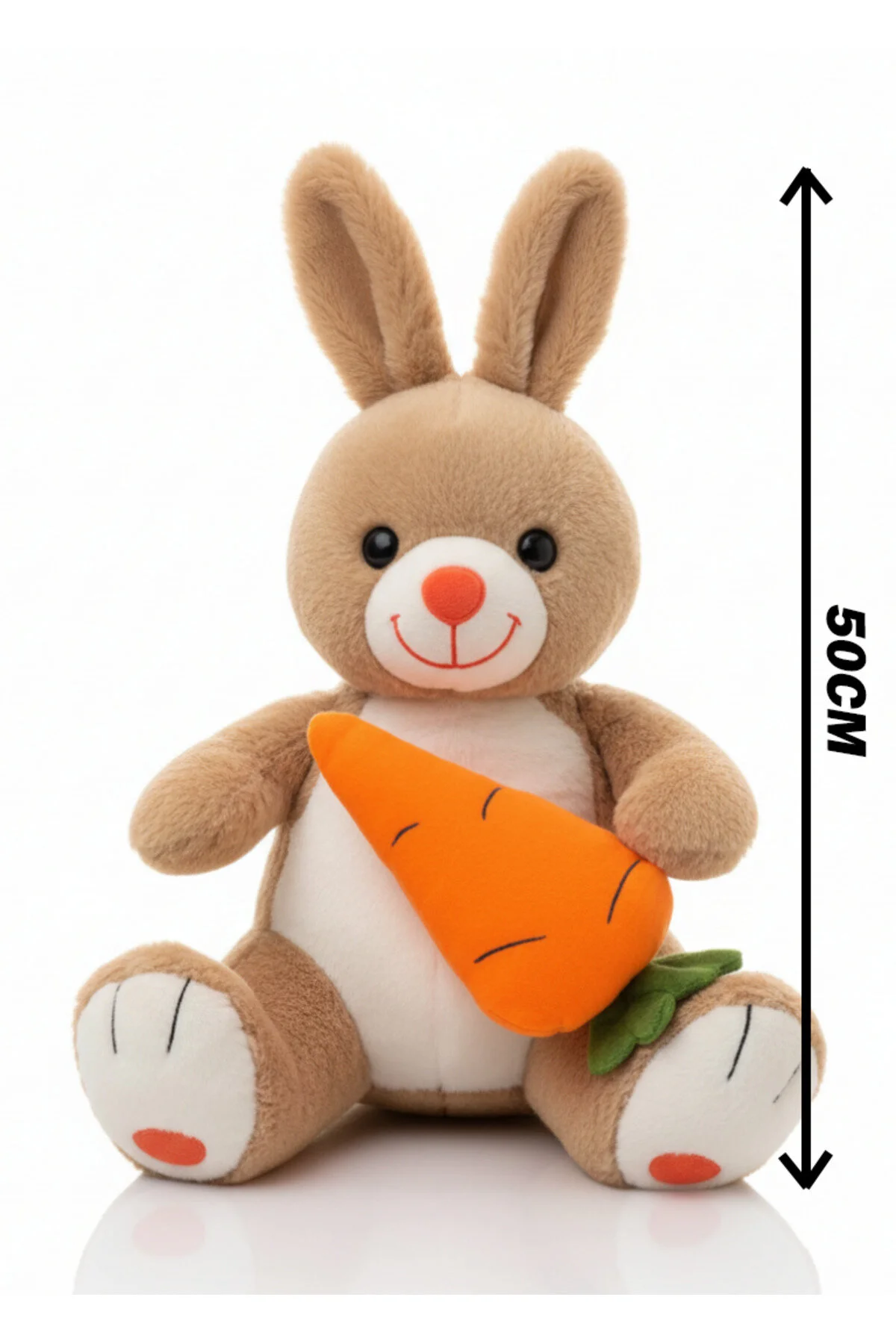 Havuçlu Tavşan Pembe 50 Cm Çocuklara Özel Sevimli Peluş Açık Bej