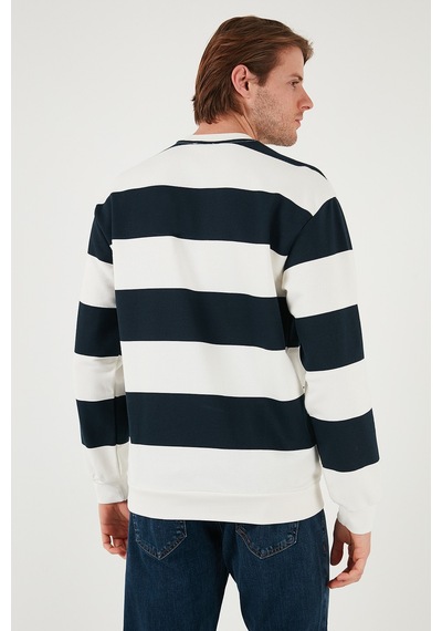 Buratti Pamuklu Çizgili Regular Fit Bisiklet Yaka Erkek Sweat 5905790 Lacivert