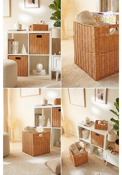 Ocean Home Textile Yıkanabilir Bej Pp Rattan Sepet 33 X 33 X 33 Cm