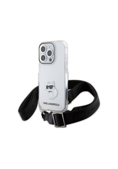 Apple Uyumlu iPhone 15 Pro Kılıf Karl Lagerfeld Lisanslı Boyun Askılı Choupette İkonik Crossbody Şeffaf