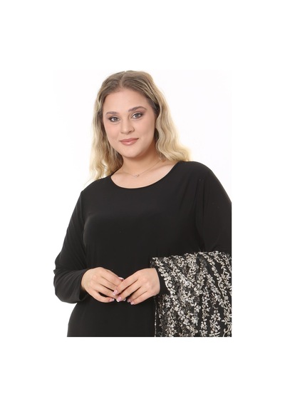 Ladies First Büyük Beden 3890 Siyah-altın Ceket+bluz Takım 001