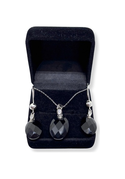 Oya Silver Işıltılı Oniks Taşlı Gümüş Set & Takım
