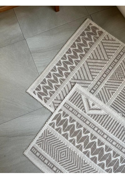 Marina Doğal Pamuklu 2'li Banyo Paspas & Halı Seti 60x100+50x60 Cm - Taş Taş