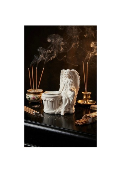 Dekoratif Melek Figürlü Tealight Mumluk - Estetik Tasarım Masaüstü Biblo Ve Şamdan Beyaz