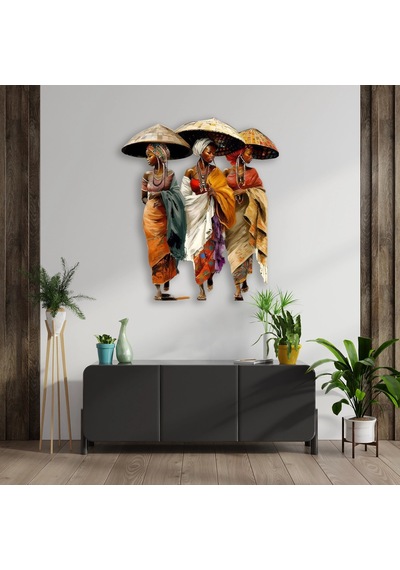 Üç Afrikalı Kadın Şapkalı - Metal Tablo - Dec0094 69 X 80 Cm Çok Renkli
