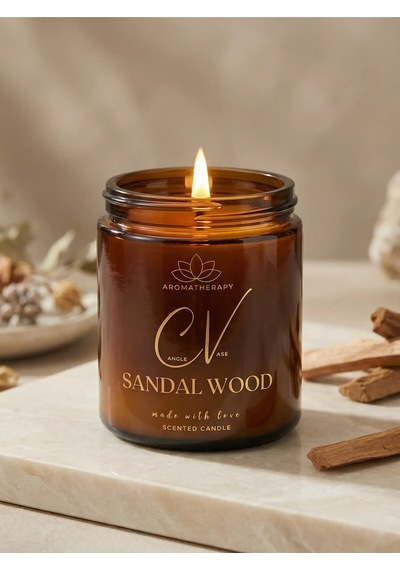Sandal Ağacı Kokulu Mum- Aromaterapi Mum 100cc- %100 Doğal Soya Wax Mum Amber
