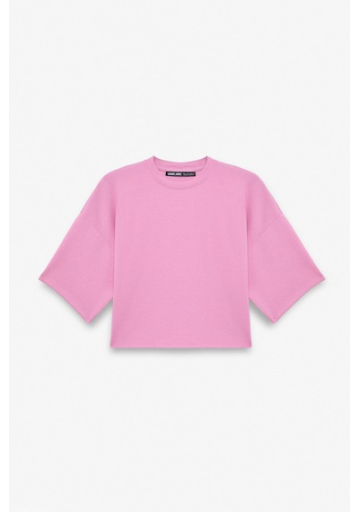 Ethıquet VELA Kadın Esnek Kumaşlı Bisiklet Yaka Oversize Fit Pembe T-Shirt