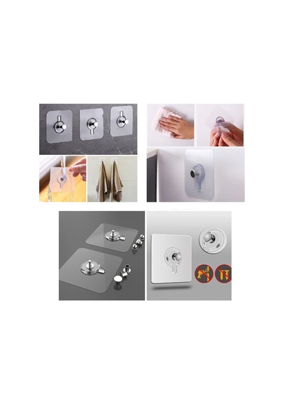 Enfa Enf-358 Tek Düğmeli Yapışkanlı Askı 4'lü Set - Mika Kristal Şeffaf Pvc- 100'li Paket