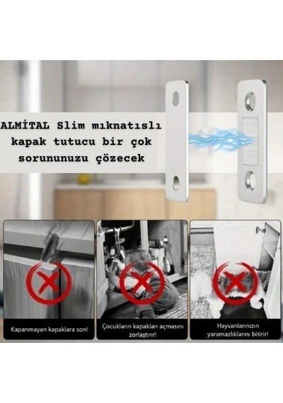 5 Adet Slım Mıknatıslı Kapak Tutucu Kapı, Çekmece Tutucu, Çıt Çıt Krom