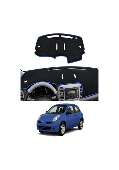 Nissan - Micra-march K12 2003-2010 Uyumlu Torpido Koruma Kılıfı - Mavi Şeritli