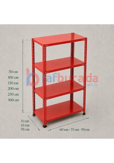 4 Katlı Renkli Dekoratif Çelik Raf - Çiçeklik Rafı, Ofis Rafı 0,70 Mm Turuncu-59x75 Cm-100 Cm
