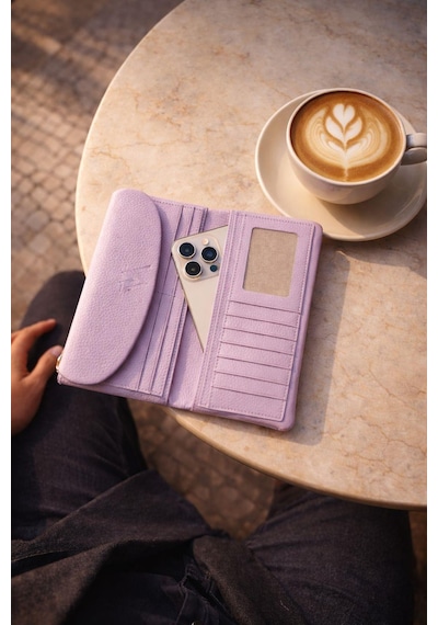 Velse Man Hakiki Deri Mıknatıslı Kart Ve Telefon Bölmeli Unisex Cüzdan Vs.blkt.0935 Lila