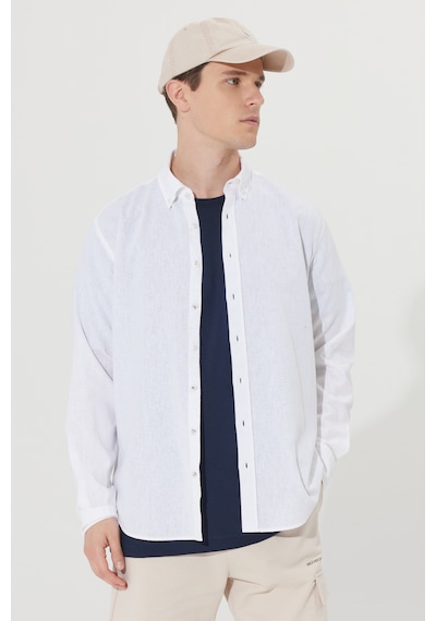 AC&Co / Altınyıldız Classics Erkek Comfort Fit Rahat Kesim Düğmeli Yaka Keten Gömlek Beyaz AC&Co / Altınyıldız Classics Erkek Comfort Fit Rahat Kesim Düğmeli Yaka Keten Gömlek Beyaz