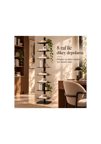 Axis 8 Raflı Metal Kitaplık Modern Tasarım Dikey Dekoratif Kitaplık Siyah - 935176049 Siyah