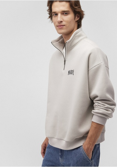 Mavi - Mavi Logo Baskılı Yarı Fermuarlı Gri Sweatshirt 0s10208-70074 Gri