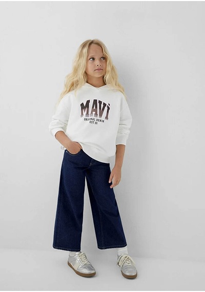 Mavi Logo Baskılı Kapüşonlu Ekru Kız Çocuk Sweatshirt M7s10179-70057