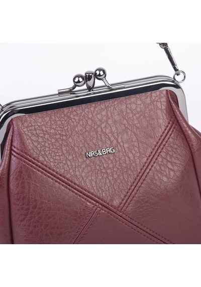 Nas Bag Mini Vintage Burslu Klipsli Kadın Omuz Ve Çapraz Çanta Bordo Victoria 20x17 Cm