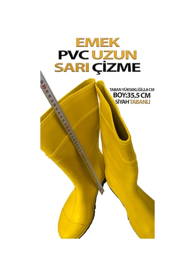 Pvc Uzun Çizme Sarı Tabanı Siyah