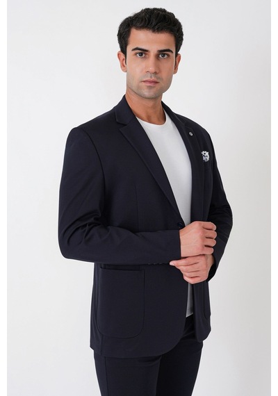 Comfort Fit Esnek Rayon Pamuk Karışım Torba Cepli Lacivert Blazer Ceket C 744
