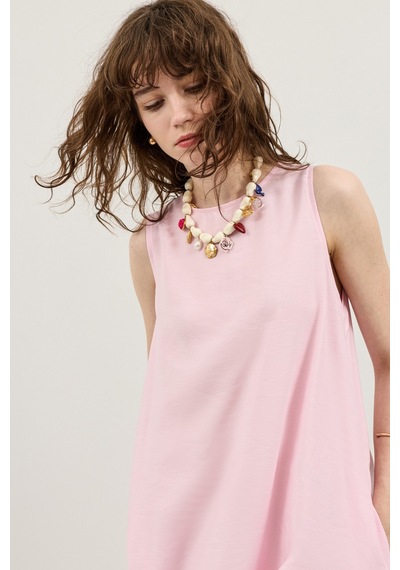Antioch Dökümlü Halter Yaka Midi Elbise Pembe