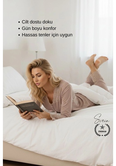 Svein Pijama Vizon Penye Kadın Pijama Takımı Rahat Ev Giyim Günlük Ve Çeyizlik Nefes Alabilen Yumuşak Vizon