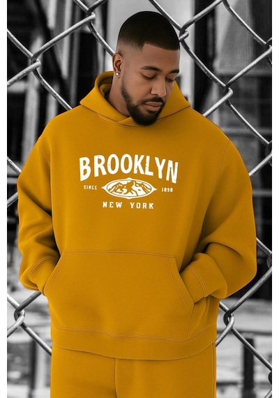 Benroma Brooklyn Baskılı Büyük Beden Sweatshırt Sarı