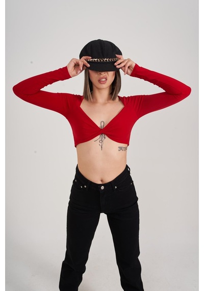 Holly Lolly Crop Model Uzun Kol Walery Bluz Kırmızı