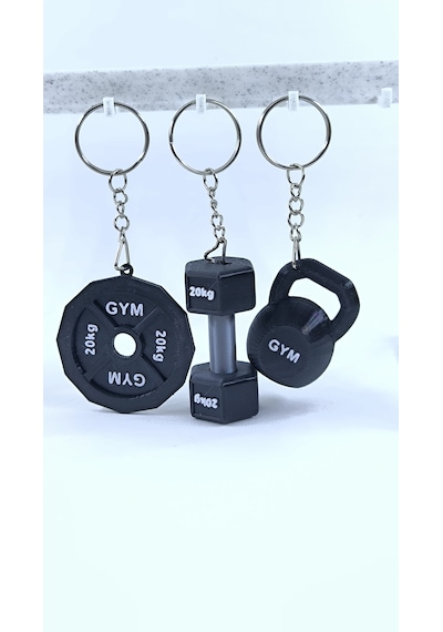 Spor Temalı 20kg Dumbbell, Kettlebell Ve Plaka Anahtarlık Seti