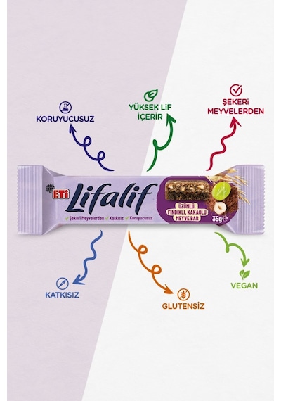 Lifalif Üzümlü, Fındıklı, Kakaolu Meyve Bar 35 G X 16 Adet