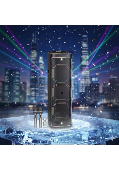 2272 Dijital Led Göstergeli Çift Kablosuz Mikrofonlu Rgb Tws Üçlü 12 İnç Stereo Bass Kablosuz Karaoke Hoparlör
