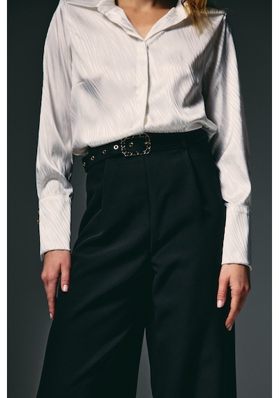 Sateen Kemerli Bol Pantolon - Siyah-136820 siyah