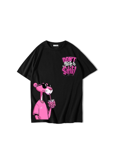 Brz Collectıon Brz Collection Unisex Oversize Don't Give A Shit Pink Panther T-shirt Siyah