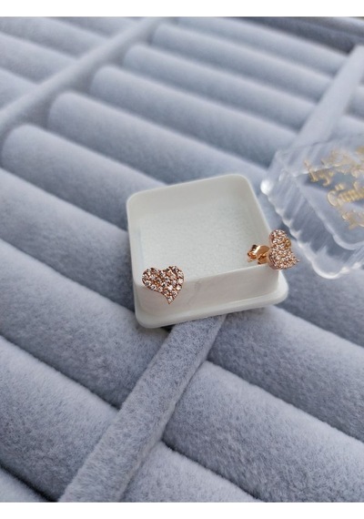 Zanaatsilver Gümüş Zirkon Taşlı Minik Kalp Küpe Zs0033kp Rose Renk 2'li Beden Gümüş
