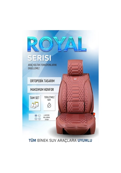 Uyumlu Lüks Deri Oto Koltuk Kılıfı Ön Arka Takım Set Tarçın Royal Model Fs