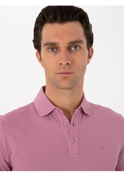 Gül Kurusu Slim Fit Polo Yaka Pamuklu Basic T-shirt Pembe