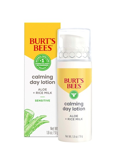 Burt's Bees Back To School Dorm Essentials, Calming Day Face Lotion With Aloe And Rice Milk, Soothing Face Lotion For Sensitive Skin, 98.9 Percent Natural Origin Skin Care, 1.8 Oz. Bottle