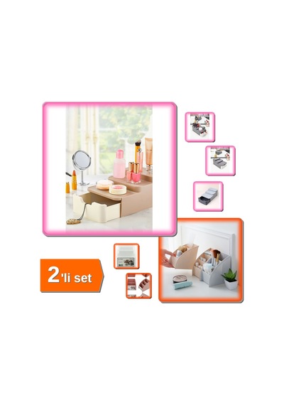 Masaüstü Organizer + Compact Standlı Çekmeceli Düzenleyici - Makyaj Kutusu 2li Set - R4m6x1 Belirtilmemiş