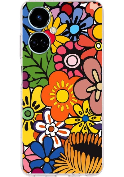 Tecno Camon 19 İle Uyumlu Retro Color 2 Kamera Korumalı Şeffaf Kılıf Şeffaf