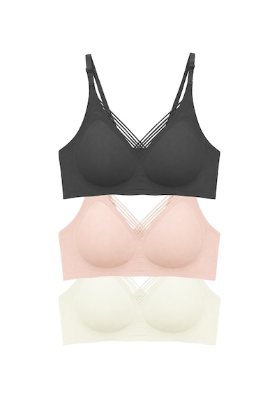 Cottonill Seamless Bra - Lucent Lazer Kesim Balensiz Ön Çapraz Şerit Detaylı Kadın Sütyen 3'lü Paket-2 Siyah - Ten