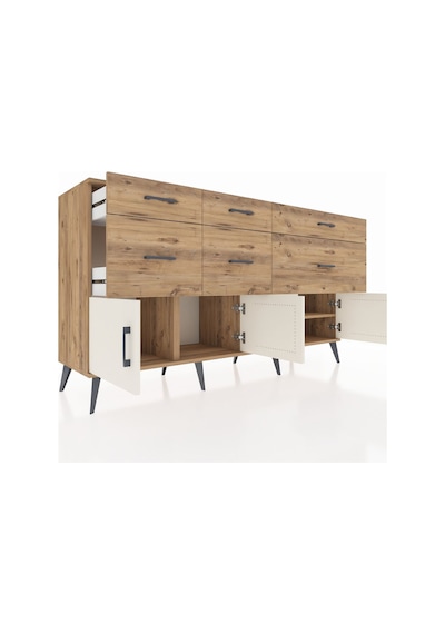 Kronos Konsol Tek Raflı 6 Çekmeceli 4 Kapaklı 176x59x99 Çam-aytaş Çam-aytaşı/çam