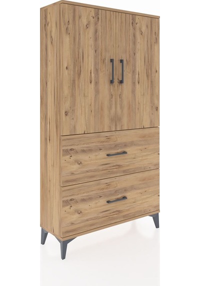 Arges Dolap Tek Raflı 2 Çekmeceli Tek Askılı 88x30x163 Çam-çam Çam