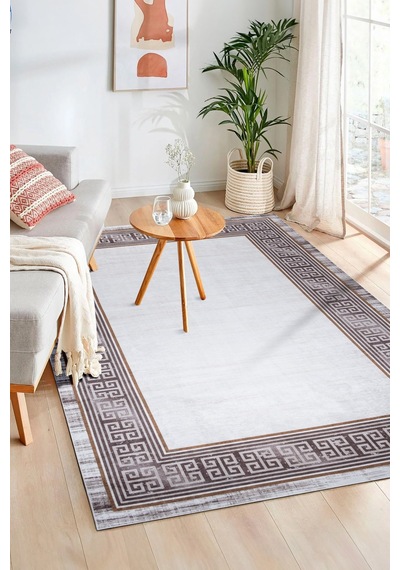 Eco Dijital Baskı Makinada Yıkanabilir Kaymaz Taban Dekoratif Halı Kahverengi 28320 Kahverengi