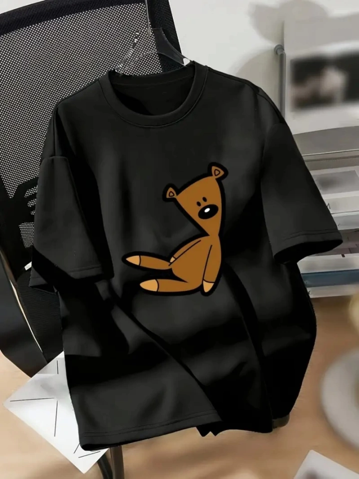 Emh Store Baskılı Oversize Bisiklet Yaka T-shirt - Siyah Siyah